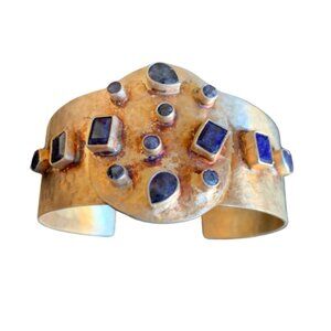 Artisan Handmade 24K Overlay and Sterling Silver Black Onyx Cuff